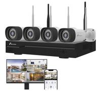 NIVIAN Kit Camaras de Vigilancia Profesional WiFi SuperHD con 4 Cámaras IP y Grabador 10CH - para Casas y Negocios - Visión Nocturna, Detección Humana IA, Audio Bidireccional, Fácil Instalación