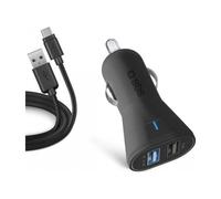 Kit Cargador De Coche SBS 10 Watt - Carga Rápida Con Dos Puertos USB Y Cable USB