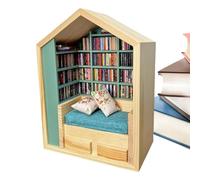 Kit casa de madera, kit casa de muñecas en miniatura - Librería pequeña biblioteca,Pequeña casa hecha a mano, mundo dentro de la madera, decoración de madera, pequeña librería para salón