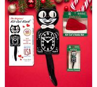 KIT CAT Klock Juego especial clásico negro para vacaciones, 3 artículos, kit de reloj de gato, sombrero de Papá Noel (para el reloj) y adorno de árbol.