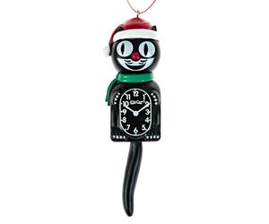 Kit Cat Klock Kit de Reloj de Gato con Papá Noel, Adorno Decorativo de Navidad, Negro (5 Pulgadas de Alto) - Kit clásico - Klock de Gato con Bufanda Verde y Sombrero Rojo - Complemento