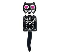 Kit Cat Klock Reloj de pared clásico negro con ojos de corazón magenta, icónico reloj de gato con ojos de corazón móviles y cola, funciona con pilas, fabricado en Estados Unidos, perfecto para
