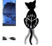 Kit-Cat-Klock - Reloj de pared con diseño de relieve 3D, instalación sin herramientas, reloj de pared con cola oscilante, reloj de gatos para negocios, alquiler, sala de estar, cocina, hotel