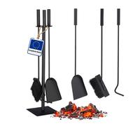 Relaxdays Kit de Accesorios para Chimenea, Atizador, Escoba, Recogedor & Soporte, Moderno, Negro