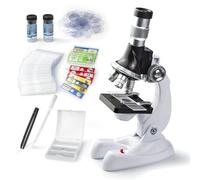Kit científico de microscopio de 115 piezas para niños con aumento de 100X-1200X, equipado con microscopio de diapositivas en blanco preparado y bricolaje para principiantes niños y niñas