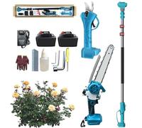 Kit combinado 4 en 1 de sierra de pértiga y tijeras de podar, mini motosierra de 8 pulgadas, tijeras de podar inalámbricas con pértiga extensible, 2 baterías de 13000 mAh, podadora de ramas y ramas