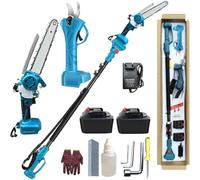 Kit combinado 4 en 1 de sierra de pértiga y tijeras de podar, mini motosierra de 8 pulgadas, tijeras de podar inalámbricas con pértiga extensible, 2 baterías de 1,3 Ah, podadora de ramas y ramas