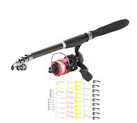 Kit Combinado de caña de Pescar telescópica y Carrete, Set Completo de Equipo de Pesca con caña de ABS, Mango de EVA, cebos Blandos y Bolsa de Transporte para Pesca al Aire