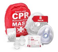 Kit combinado de máscara RCP para adultos y bebés, paquete de 8, 16 válvulas, 8 guantes, 16 almohadillas de alcohol, kit de reanimación de emergencia para socorristas, elegible para FSA/HSA