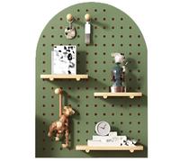 Kit combinado de tablero de clavijas de madera, estante de almacenamiento de exhibición montado en la pared con palos de madera para organización de garaje, verde, 40 x 60 x 2 cm, perfecto para