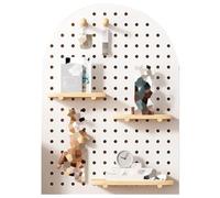 Kit combinado de tablero de clavijas de madera, estante de almacenamiento montado en la pared con palos de madera, organizador de exhibición versátil para garaje, sala de manualidades y hogar (blanco