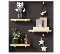 Kit combinado de tablero perforado de madera, estante de almacenamiento montado en la pared con palos de madera para organización de garaje, tablero perforado negro de 40 x 60 cm, solución de