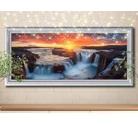 Kit Completo 5D DIY Pintura de Diamante Anochecer,Cascada,Punto de Cruz Diamond Painting para Adultos,Cuadro de Diamantes con Rhinestones para Decoración Hogar,Pintar con Diamantes 80x160cm 58Y-3792