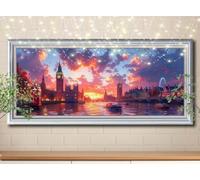 Kit Completo 5D DIY Pintura de Diamante Paisaje,Londres,Punto de Cruz Diamond Painting para Adultos,Cuadro de Diamantes con Rhinestones para Decoración Hogar,Pintar con Diamantes 100x250cm 58Y-2355