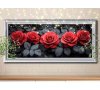 Kit Completo 5D DIY Pintura de Diamante Rosa roja,Paisaje,Punto de Cruz Diamond Painting para Adultos,Cuadro de Diamantes con Rhinestones para Decoración Hogar,Pintar con Diamantes 70x140cm 59E-1990