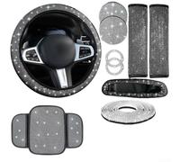 Kit completo de 10 piezas para interior de automóvil con funda para volante, soporte para teléfono móvil, posavasos y tiras decorativas para un entorno de conducción mejorado (blanco)