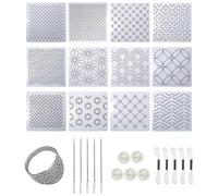 Kit completo de 28 piezas Sashiko con 12 plantillas, 5 hilos, agujas, dedal y dedales, perfecto para proyectos de bordado principiantes