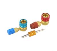 Kit completo de conversión de CA para sistemas R1234yf a R134a con acopladores rápidos de latón de 90 grados y herramienta de extracción de núcleo de válvula de doble cabeza, rojo y azul