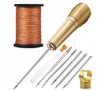 Kit Completo de Costura para Cuero - 5 Agujas de Lona, Mango de Cobre, Hilo de Nailon de 50 m y dedal - Ideal para reparación de Calzado y Cuero