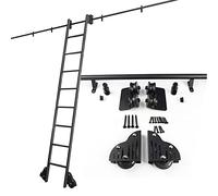 Kit completo de herrajes deslizantes para biblioteca con escalera rodante | Kit de rieles para puertas corredizas de granero, riel/riel de escalera móvil de tubo redondo negro (sin escalera) ( Size :