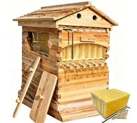 Kit Completo de Inicio para Apicultura, Colmena de Madera de Abeto Recubierta de Cera con 4 o 7 Marcos Flow Automáticos, Caja de Abejas Auto Cosecha con Ventana de Observación para Jardín & Ap 4frame