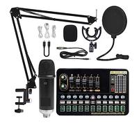 Kit completo de podcast, Kit de tarjeta de sonido de paquete de micrófono de condensador con brazo de tijera de suspensión de micrófono ajustable micrófono de Karaoke inalámbrico de estudio profesiona