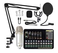 Kit completo de podcast, Kit de tarjeta de sonido de paquete de micrófono de condensador con brazo de tijera de suspensión de micrófono ajustable micrófono de Karaoke inalámbrico de estudio profesiona