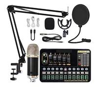 Kit completo de podcast, Kit de tarjeta de sonido de paquete de micrófono de condensador con brazo de tijera de suspensión de micrófono ajustable micrófono de Karaoke inalámbrico de estudio profesiona