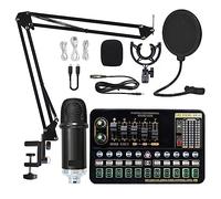 Kit completo de podcast, Kit de tarjeta de sonido de paquete de micrófono de condensador con brazo de tijera de suspensión de micrófono ajustable micrófono de Karaoke inalámbrico de estudio profesiona