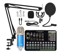 Kit completo de podcast, Kit de tarjeta de sonido de paquete de micrófono de condensador con brazo de tijera de suspensión de micrófono ajustable micrófono de Karaoke inalámbrico de estudio profesiona