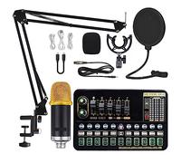 Kit completo de podcast, Kit de tarjeta de sonido de paquete de micrófono de condensador con brazo de tijera de suspensión de micrófono ajustable micrófono de Karaoke inalámbrico de estudio profesiona