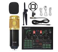 Kit completo de podcast, La tarjeta de sonido se puede conectar a un micrófono de auriculares de teléfono de computadora for grabar transmisiones en vivo y cantar(BM800 V9 SMALL)