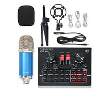 Kit completo de podcast, Trípode de micrófono de Karaoke inalámbrico WXH1000amp; BM900 Tarjeta de sonido USB V8XPRO Micrófono de condensador de estudio profesional for PC Teléfono MIC(Blue BM900 V8XPR