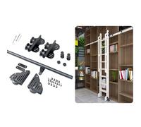 Kit Completo de riel Deslizante para Escalera de Biblioteca, con Tubo Redondo Negro rústico, Rodillo de Piso con Freno, riel de 400 cm (13 pies), riel de 200 cm (6,6 pies)