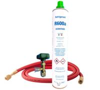 Kit Completo Gas Refrigerante R600a Isobutano | Envase de 420g Neto | Para Recarga de Frigoríficos y Congeladores | Incluye Válvula y Manguera de Carga | Solución Ecológica