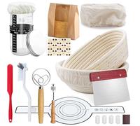 Kit Completo para Masa Madre 12 Piezas:Cesta para Pan Ovalada 25 cm y Cesta Redonda 23 cm,Banda de Silicona para Pan,Tarro de Fermentación para Levadura,Set de Raspadores para Bowl y Masa