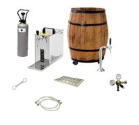 Kit Completo Sistema de Tiro de Cerveza Barrique, Barra de Cerveza móvil, Barril de Roble 225 l, Enfriador 30 l/h, Grifo compensador, Columna Cromo, Cabezal Tipo D