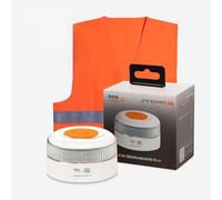 Kit Completo SOSFLASH Baliza V16 Certificada Y Conectada Dgt 3.0 Con Geolocalizacion Y Chaleco Reflectante Naranja - Luz De Emergencia V16 Homologada Dgt Para Coches - App Y Manual Uso Incluidos
