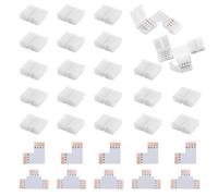 Kit Conectores LED 10mm: 30 Pcs, Incluye 20 Conectores 4 Pines & 10 Formas L/T, Fácil Instalación, para Tiras LED 12V, Durables y Resistentes al Agua, Ideal para Iluminación Decorativa y Profesional