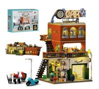 Kit Construcción Casa 2 IN 1 con Taller Reparación Ciudad y luz LED, Incluye Taller Coches, Restaurante y Tienda Conveniencia, Juguetes Construcción para Adultos, Regalos Cumpleaños Navidad, 1637 PCS