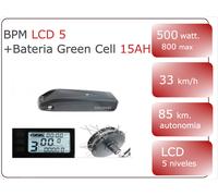 Kit Conversión Bicicleta Eléctrica - Kit Ciclotek BPM 500W LCD 5, Batería Green Cell 14,5 Ah. 20"