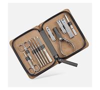 Kit cortaúñas Kit de pedicura for cortaúñas multiusos, kit de manicura de acero inoxidable de 12 piezas, herramientas portátiles for el cuidado de uñas con estuche de viaje de cuero marrón, juego de m