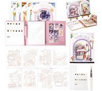 Kit creativo para aliviar el estrés, kit de pintura de libros de acuarela para adultos, cuaderno de acuarela de 3 pliegues para principiantes, bloc de pinturas plegable