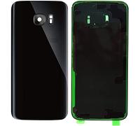 (KIT) Cubierta de batería + adhesivo + lente compatible para Samsung Galaxy S7 Edge G935F G935 Recambio cristal trasero carcasa trasera + lente con marco (negro)