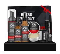 Kit Cuidado Barba Hombre, 7 Cuidado Barba Hombre con Mousse Limpiadora/Spray/Aceite Esencial/Crema de Tratamiento/Pluma Rellenadora de Barba/Cepillo/Peine, Kit Barba, el Regalo Ideal para Hombres