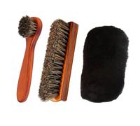Kit Cuidado del Cuero 3 Piezas - Cepillos de Crin de Caballo Natural y Guante de Pulido - Set de Limpieza y Brillo para Zapatos, Botas, Bolsos y Asientos de Coche
