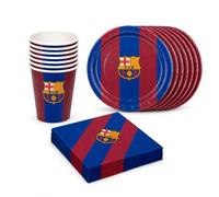 Kit Cumpleaños Barça Oficial - Platos, Vasos y Servilletas para 8 Personas | Vajilla Cumpleaños Infantil | Decoración Fiesta FC Barcelona | Menaje Cumpleaños Fútbol (KIT ESCUDO)