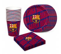 Kit Cumpleaños Barça Oficial - Platos, Vasos y Servilletas para 8 Personas | Vajilla Cumpleaños Infantil | Decoración Fiesta FC Barcelona | Menaje Cumpleaños Fútbol (KIT BARCA)