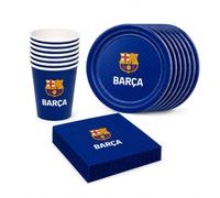 Kit Cumpleaños Barça Oficial - Platos, Vasos y Servilletas para 8 Personas | Vajilla Cumpleaños Infantil | Decoración Fiesta FC Barcelona | Menaje Cumpleaños Fútbol (KIT AZUL)