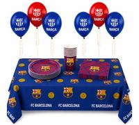 Kit Cumpleaños FC Barcelona 35 Piezas para 8 Personas | Decoración Fiesta FC Barcelona | Vajilla Cumpleaños Infantil con Mantel, Globos, Platos, Vasos y Servilletas (KIT BARCA)